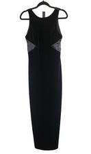 Vintage Y2K Black Velvet Sheer Back Maxi Dress Sz 9/10 Satin Trim Cocktail