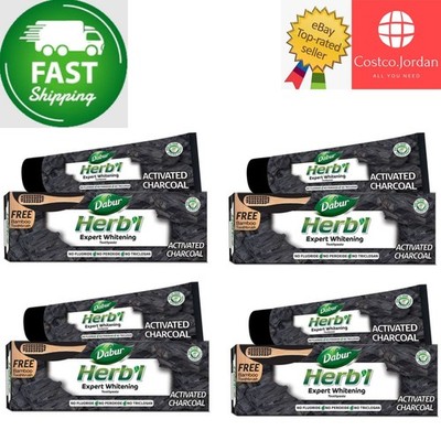 4er Pack X Dabur Herbal Expert Whitening Zahnpasta Aktivkohle + Zahnbürste