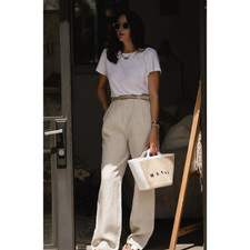 REFORMATION Mason Linen Oatmeal Tan Pants NWT Size 10