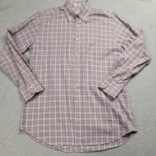 Peter Millar Mens Medium Purple Plaid Cotton Long Sleeve Button Down Shirt