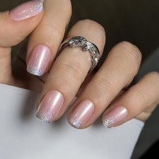 Soft Gel Square Press on Nails Short, Shining French Nail Tips, 30Pcs Full Cover