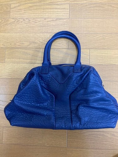 Yves Saint Laurent Easy Y Blue Patent Leather Satchel Boston Vintage Bag Handbag