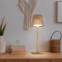 Tischlampe Tischleuchte Schlafzimmerlampe Touchdimmer Akku Bambus Led H 33 Cm