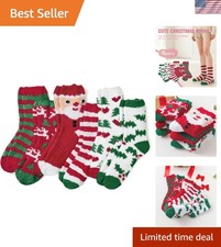 Cozy Women s Fuzzy Slipper Socks - Super Soft Microfiber - 6 Pairs Christmas