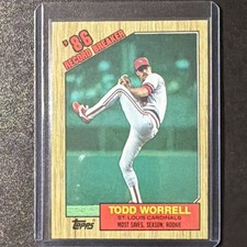 Topps 1987 Todd Worrell #7 Record Breaker Rookie St. Louis Cardinals MLB Card. rookie card picture