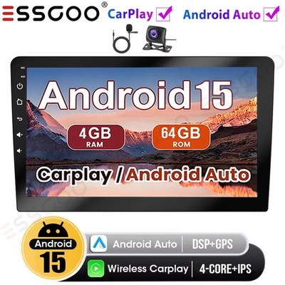 9 Inch Double 2 Din Carplay 4+64GB Car Stereo Radio Android 15 GPS FM BT+MIC&AHD