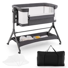 Height Adjustable Bedside Sleeper Baby Crib with Storage Bag Gray