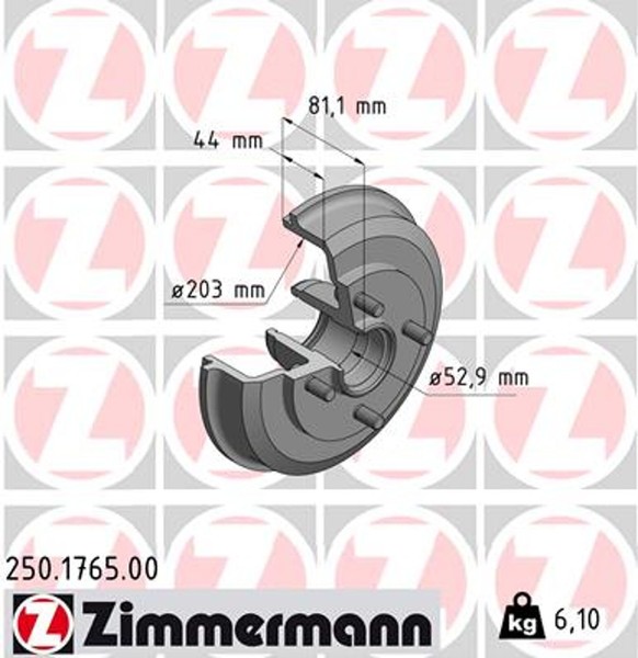 2X Zimmermann Bremstrommel 250.1765.00 FüR DNW Ford DAW DBW Focus 1 DFW Turnier-image