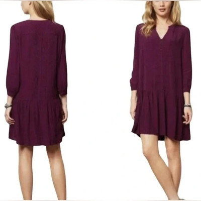 Anthropologie Maeve Galina Pin Tuck Drop Waist Pleated Mini NWOT Plum Size M