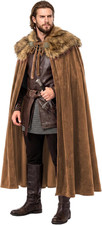 Velvet Viking Cloak with Faux Fur Collar, Medieval Renaissance King