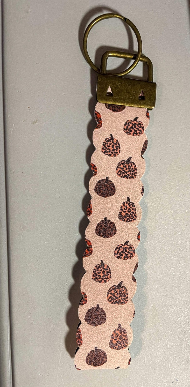 Leopard Print Faux Leather Keychain Wristlet with Plain Keychain