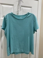 Lands' End Women Sz PL Gorgeous Blue Top Round neck Short Sleeves