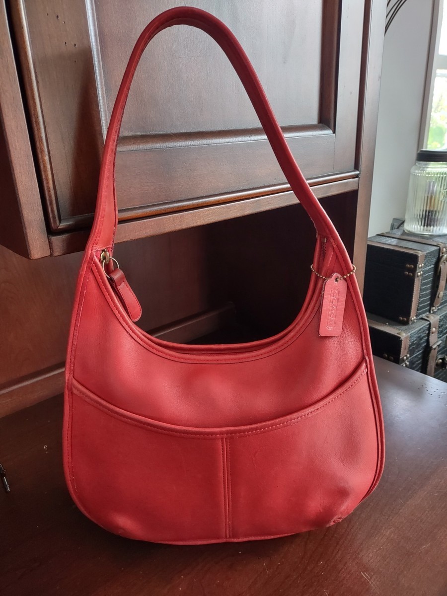 Vintage Coach Ergo 9033 Shoulder Bag Red Leather Tote Purse 
