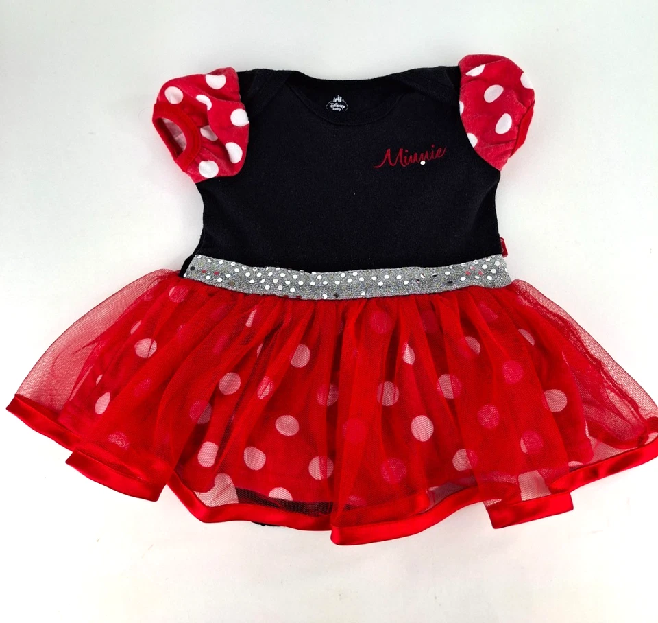 Disney Baby Girl Minnie Mouse Costume Dress Red Black Polkda Dot One Piece 6-9M - Image 2 of 4