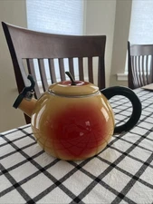 Vintage Enamel MKI Kamenstein Tea Kettle Pot Peach - Loved, Poor Condition