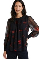 Desigual Damenbluse Aleli Mesh Schwarz Mit Blumen S