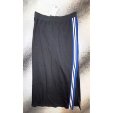 B6 NWT Zara Trafaluc Black Knit Midi Skirt Blue White Side Stripe Sporty M