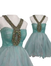 Sherry Hill Stone Bodice Short Prom Dress Size 4 Light Blue Beautiful!