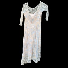 1950s Blue Vintage Lace Sheath Dress Prom Cocktail Illusion Party Gown Small