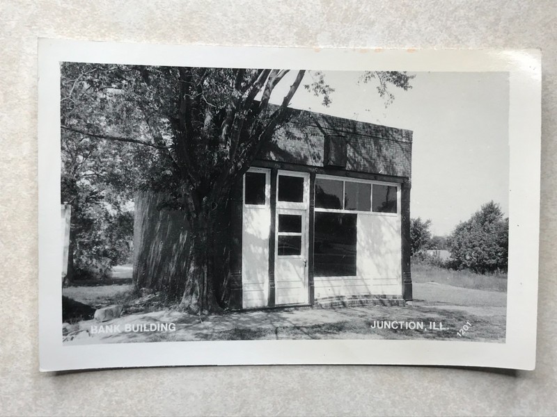 P519 Vintage Postcard Bank Building, Junction Illinois IL B&W Photo
