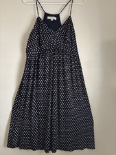 Loft Women's Dress With Spaghetti Straps. Navy With Beige Polka Dots.  Size Lg