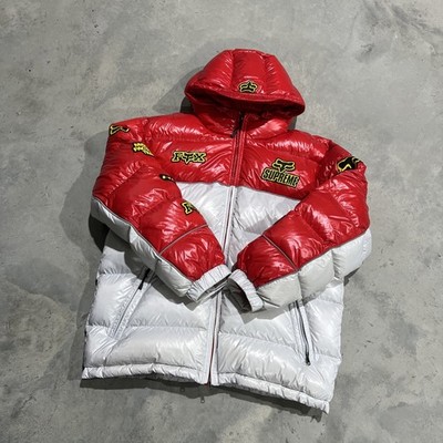 Supreme x Fox Racing Shiny Down Puffer Jacket FW25 Red White Men's