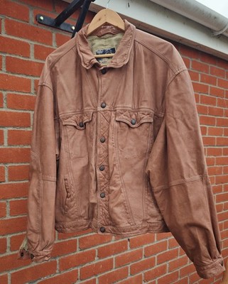 Vintage Marlboro Classics hellbraune Leder Wrangler Jacke-Herren Large.