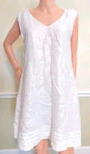 C & C California Women's Dress 💯 % Linen Lustrous Shiny White/ Size  Medium 