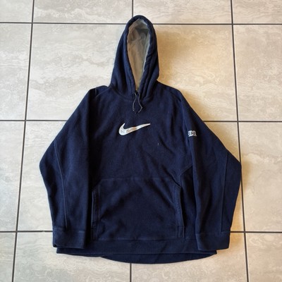 Vintage 90s Y2K Nike Hoodie Big Center Swoosh  Navy Sherpa XL