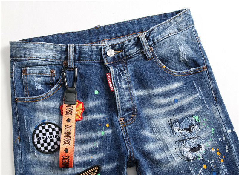 Dsquared2 Personality patch Jeans Slim Fit Men's DSQ2 Washed Denim HOT |  eBay