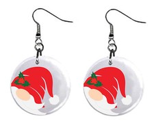 Christmas Peeking Santa Button Earrings Jewelry 1" Dangle MADE IN USA NEW