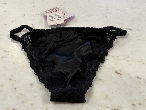 Savage X Rhianna~NWT Black Silky Bow String LACE Panties Thong SMALL - Picture 5 of 5