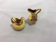 VTG PORCELAIN CERAMIC MINIATURE Pitcher VASES Yellow & Gold Plated