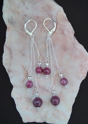 Rote Granat Perlen, 6 cm lang, 925 Silber Ohrstecker. Handarbeit im Geschenktüte