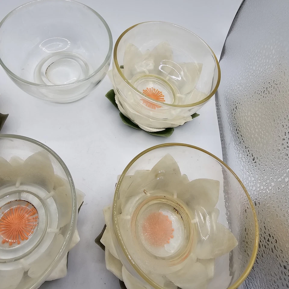 Juego de 4 flores de plástico blanco Styson Lotus Flower Desert frutal plato años 60 +1 Foto 3 de 4