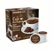 Cafe Escapes Dark Chocolate Hot Cocoa 16 to 96 Keurig K cups Pick Any Quantity