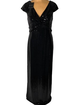 NWT ST. JOHN Knits Black Sequin Stretch Crepe Twist Front Gown Dress sz 12 $1695