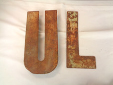 Vintage 10" Metal Letters 2 L U - Great Rusty Patina