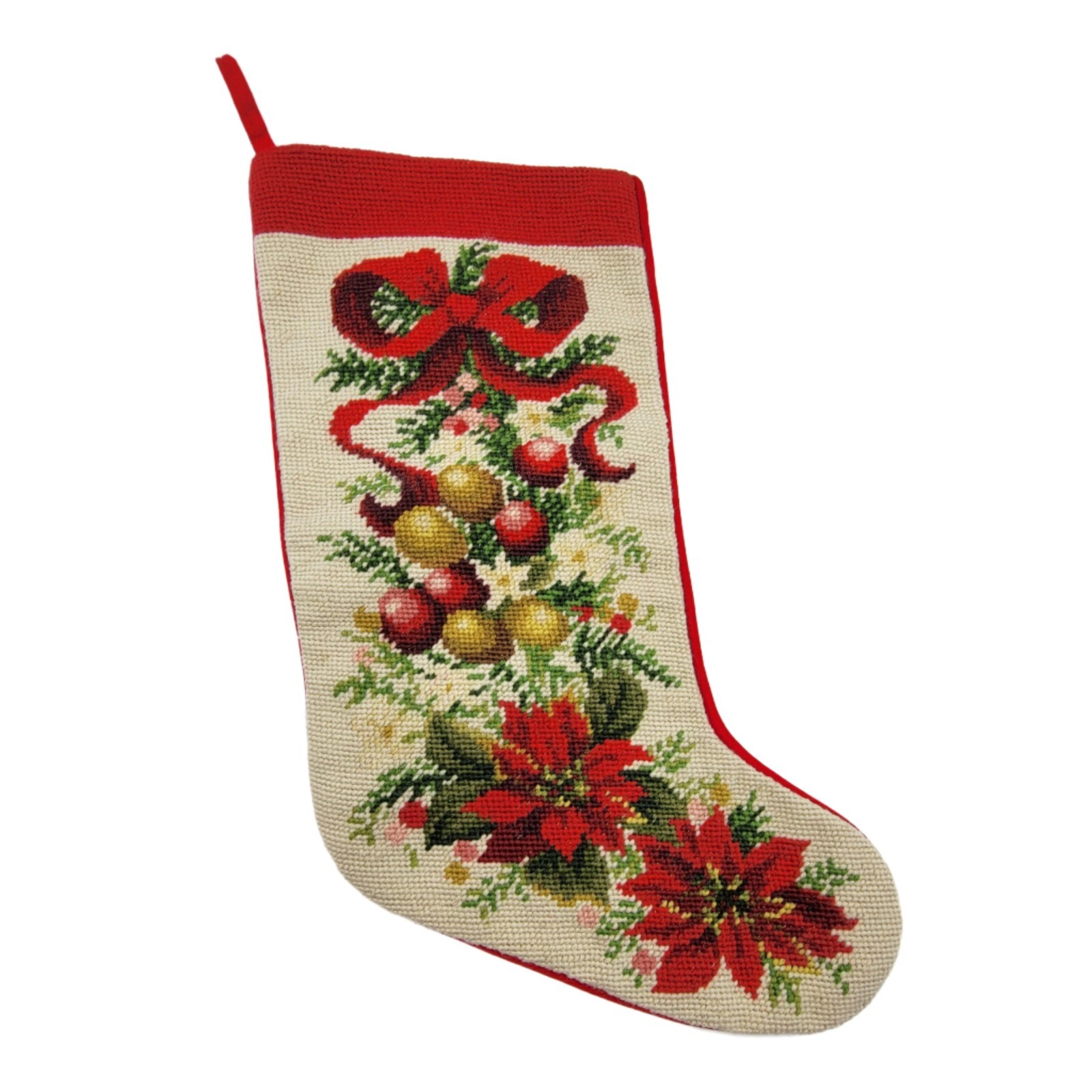 Vintage Imperial Elegance Christmas Stocking Needlepoint Red