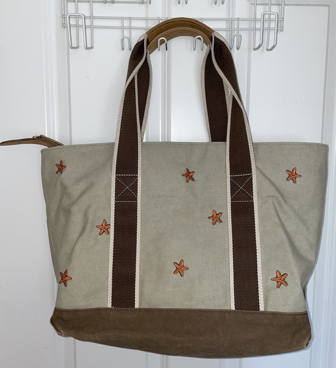 Vintage L L BEAN Canvas Zip Up Boat & Tote Bag Starfish