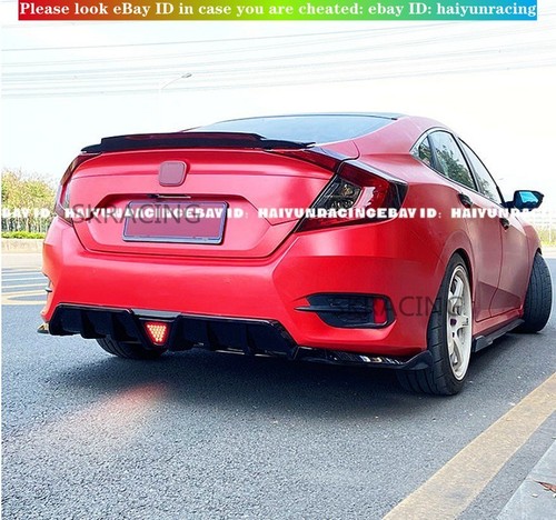 For 2016-2022 Honda Civic 4Dr Sedan Glossy black Rear Bumper Diffuser Lip +LED - Picture 5 of 12