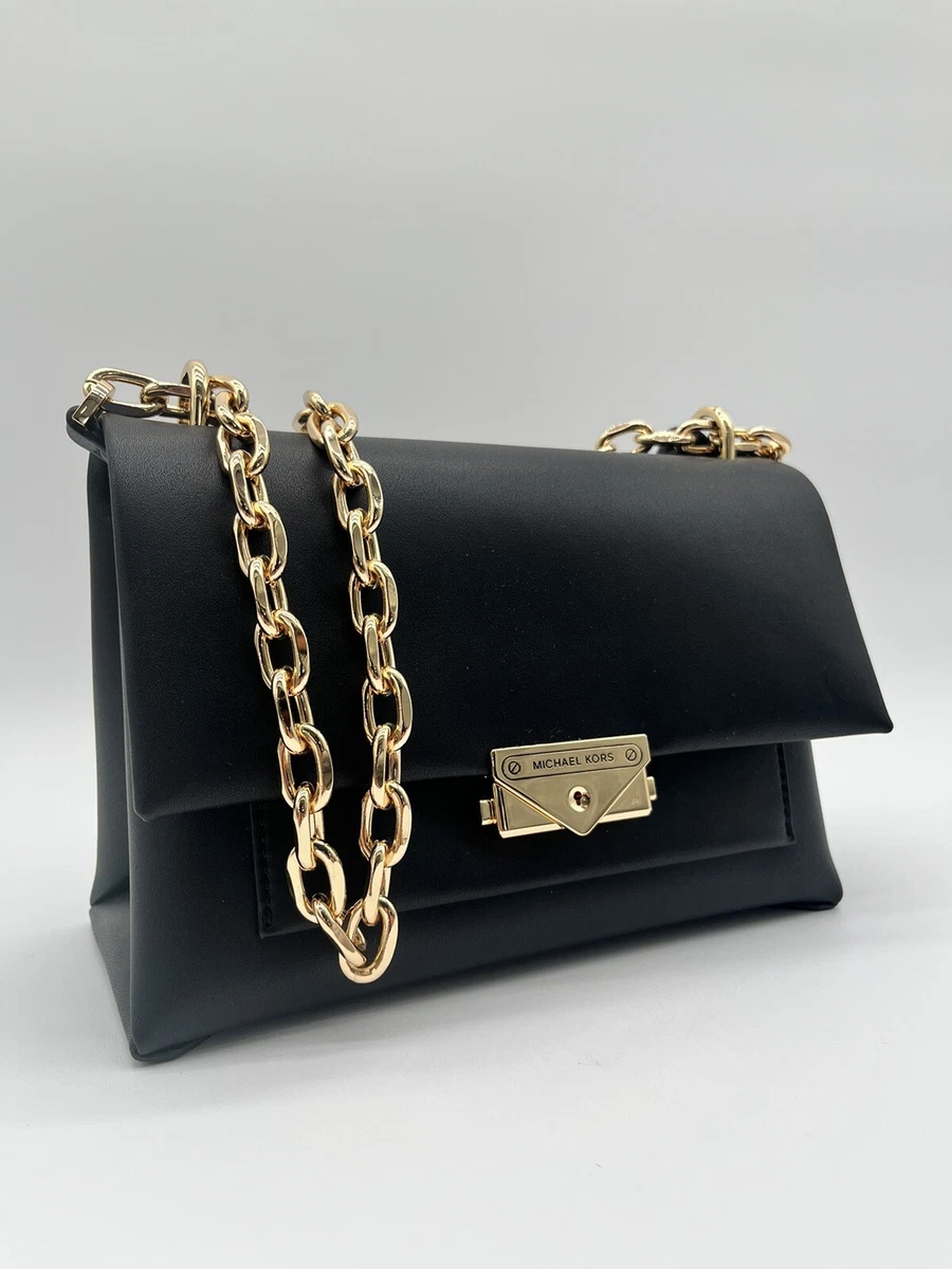 Michael Kors Chain Logo Gold Convertible Black Shoulder Bag