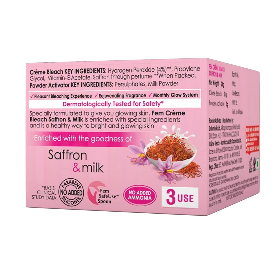 2x Fem Fairness Saffron & Milk Healthy Glow Skin Bleach Cream 2 Pack 24gm Each - Image 4 of 4