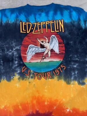 Led Zeppelin Mens Graphic T-shirt 1975 US Tour Icarus Concert Tie Dye Size L