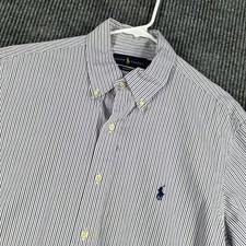 Ralph Lauren Shirt Mens 16 Purple Striped Long Sleeve Button Down Custom Fit