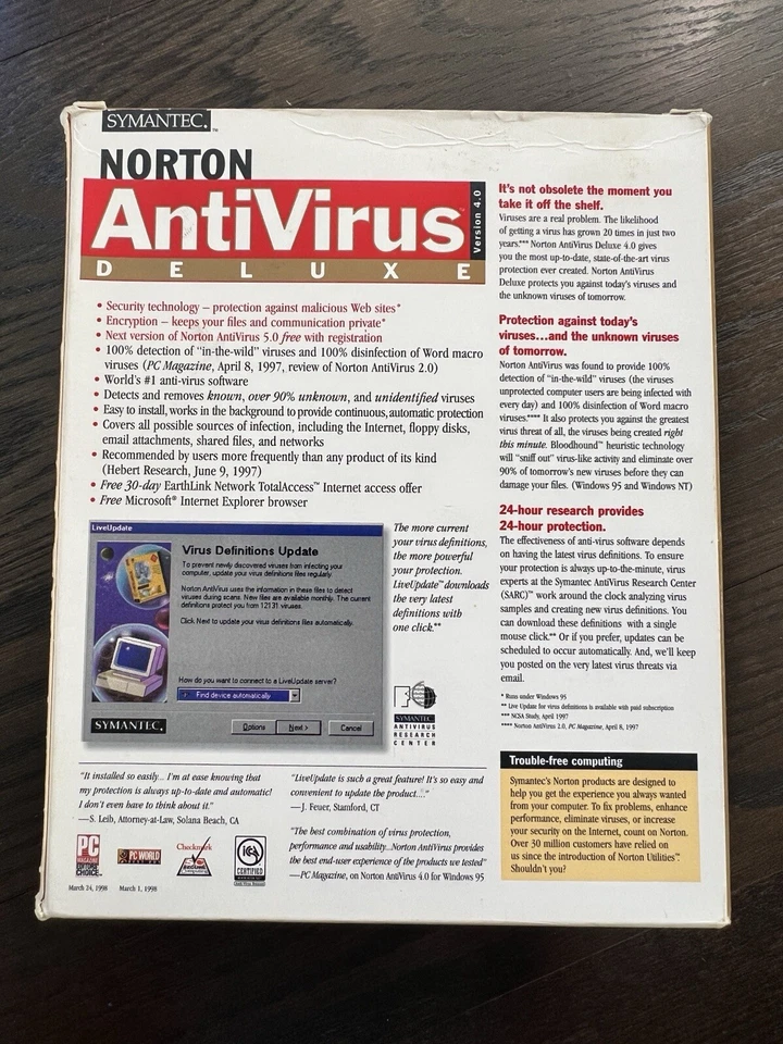Norton Antivirus Deluxe 4.0 Vintage para Windows NT, Windows 95, 3.1 DOS 1998 Foto 3 de 4