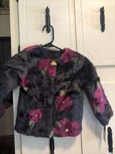 NWT Genuine Kids Girls OSHKOSH Ebony Floral Coat Black With Pink Flowers-4T