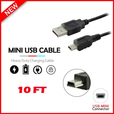 Fenzer USB-A to Mini-B 2.0 Cable - 5-Pin, 28/28AWG, Black, 10ft
