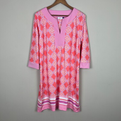 Cabana Life Dress Womens XL Pink Coral Geo Tunic UPF 50+ Sun Protection Resort