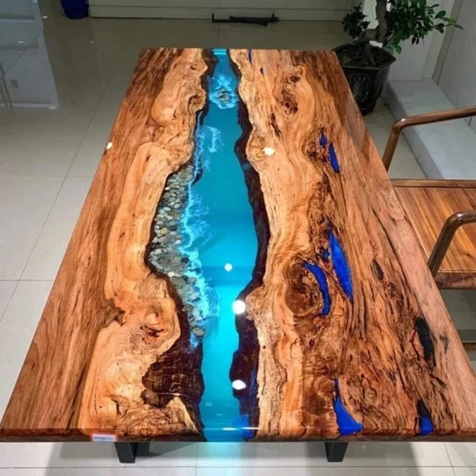 Handmade Ocean Epoxy Resin Table | Live Edge Dining Table | Sea Style Resin Art - Image 3 of 4